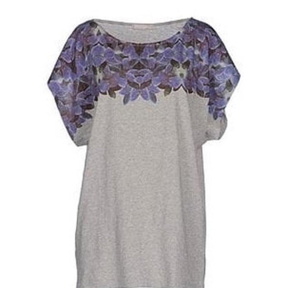 NWT Stefanel Cotton Floral Print Short Sleeve Top Tee M L Made in Italy
